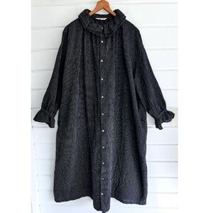 ICHI ANTIQUITÉS Cotton/Wool Button Up Long Sleeved Dress in Black Pin Stripe-O/S